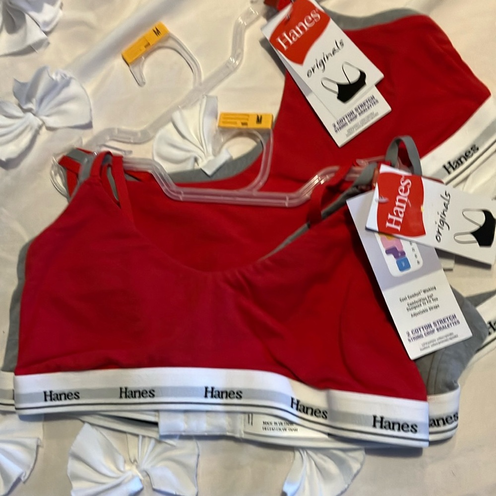 Hanes Red & Gray Logo Elastic Wireless Bralette Duo